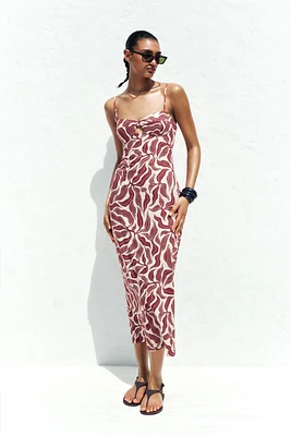 PRINTED RUSTIC LINEN MIDI DRESS