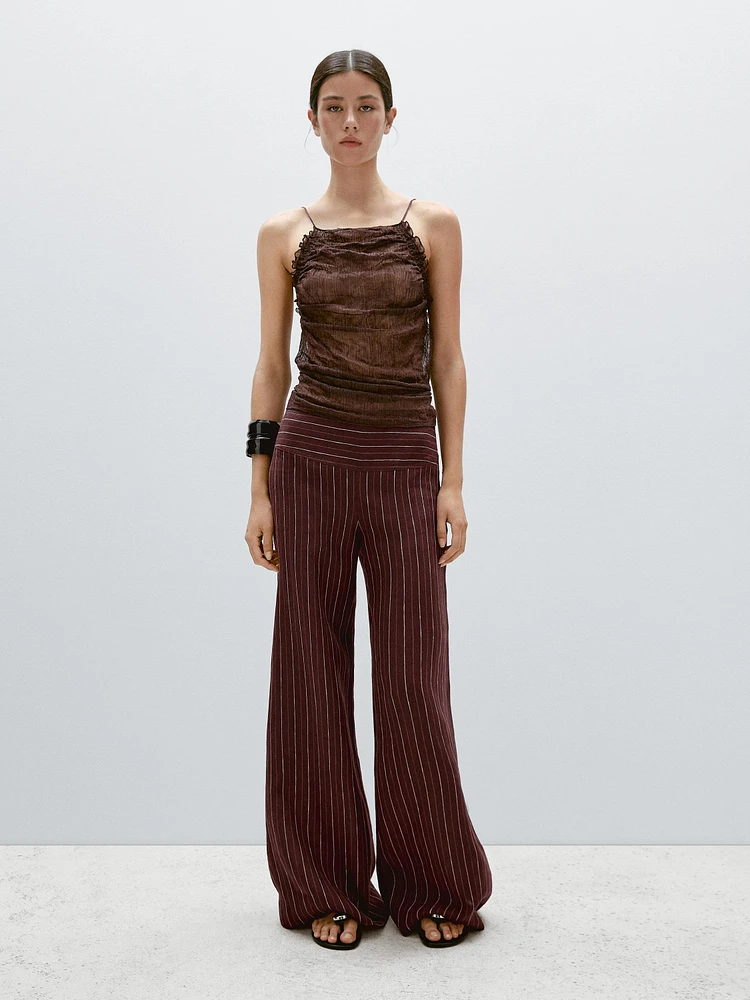 Pantalon large lin taille haute