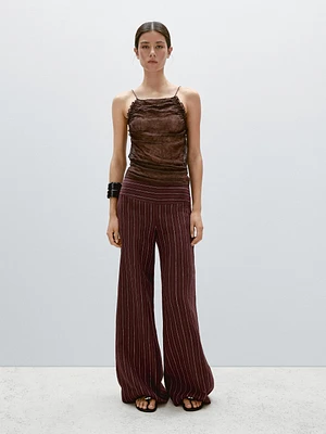 Pantalon large lin taille haute
