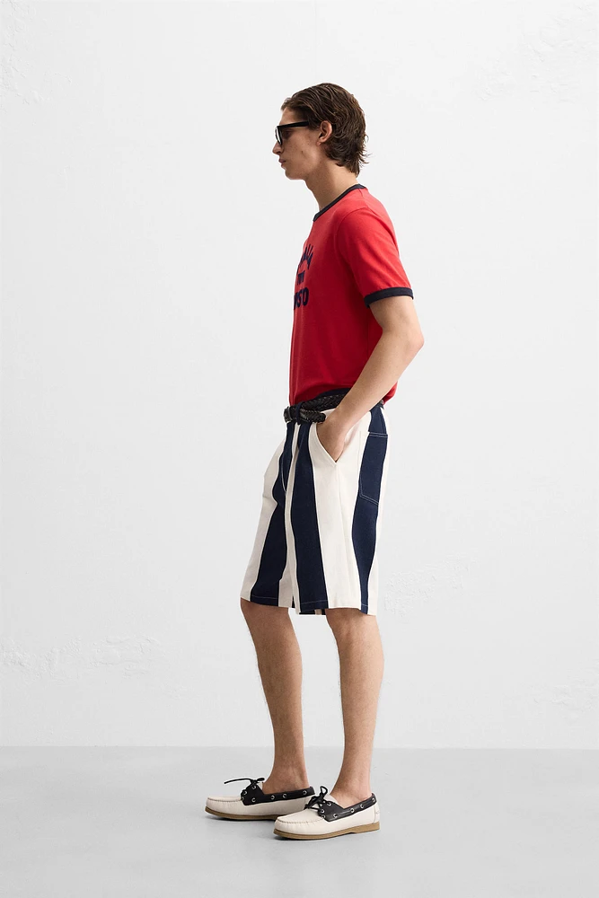 PLEATED STRIPED SHORTS