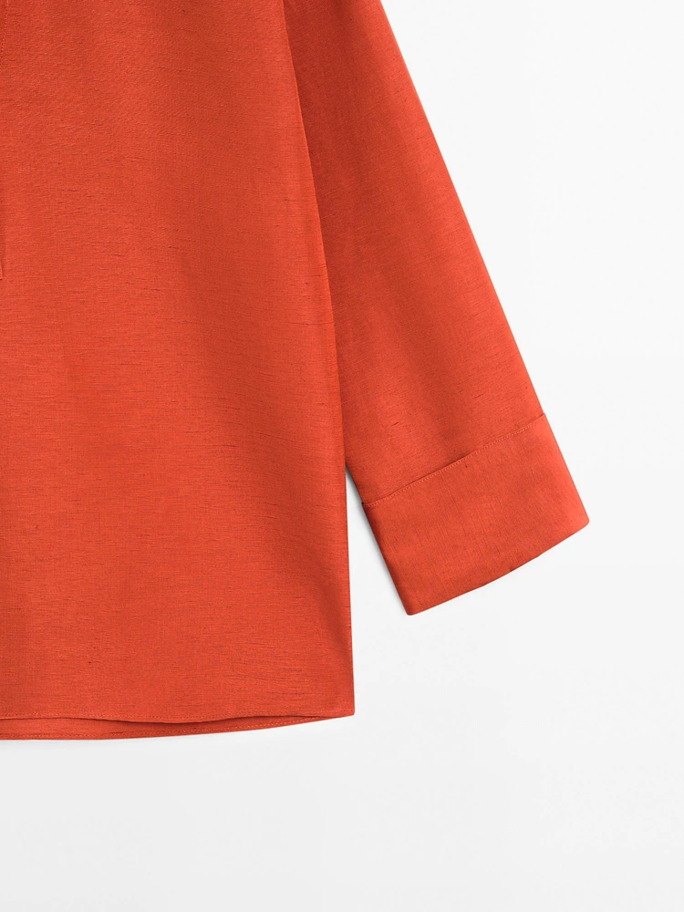 Blouse à col polo lin mélang