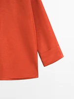 Blouse à col polo lin mélang