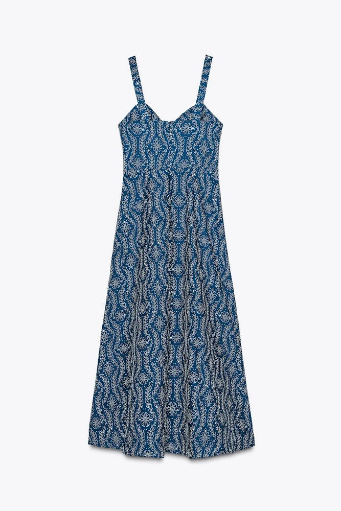 ROBE MIDI BRODERIES AJOURÉES EFFET GOMME