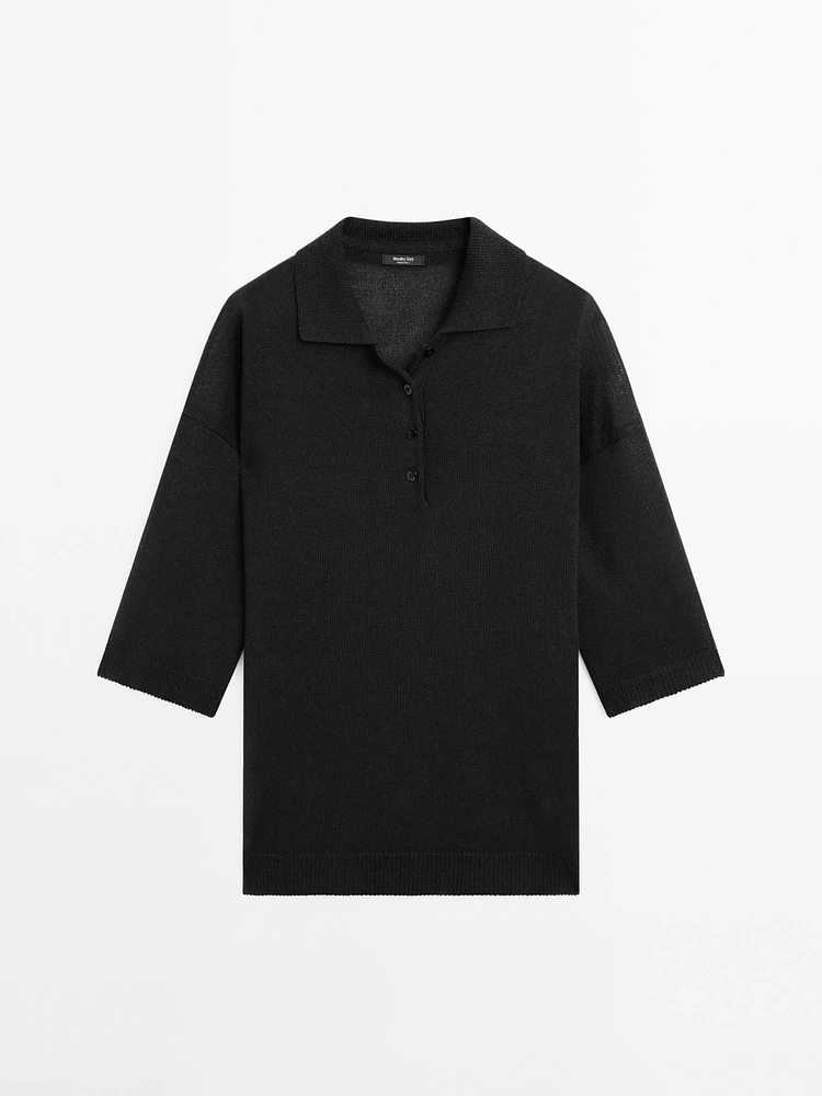 Oversize knit sweater with polo collar