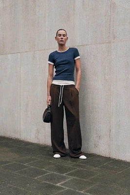 DOUBLE WAIST WIDE LEG PANTS
