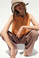 DOUBLE LAYER KNIT LINEN BLEND TOP