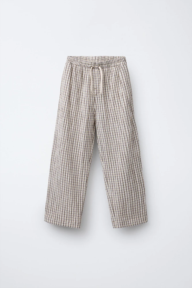 STRAIGHT TEXTURED PLAID PANTS