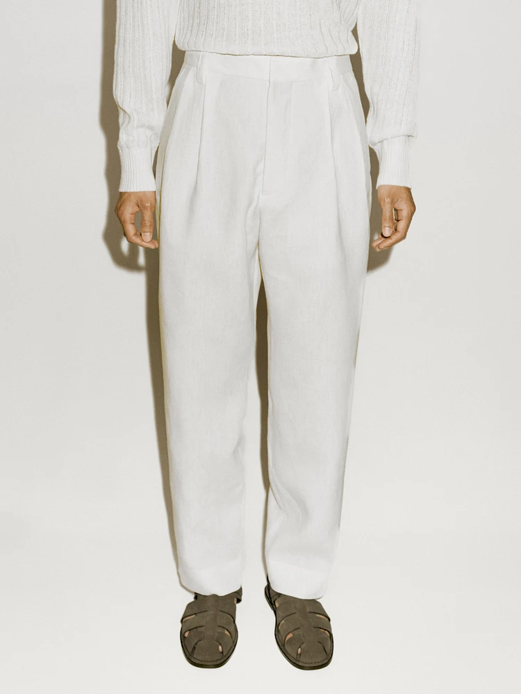 Pantalon à double pince 100 % lin