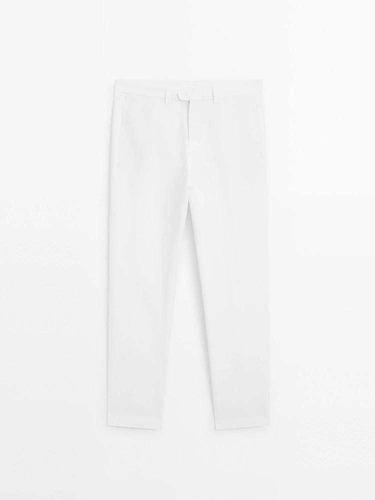 Pantalon tapered fit coton lin