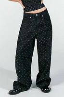 MID-RISE STUDDED TRF RELAXED JEANS