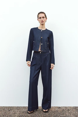 CONTRASTING TOPSTITCHING CROPPED JACKET