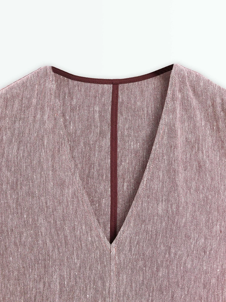 100% linen ruffled mini dress