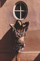 FRINGED BEADED PRINT SKIRT