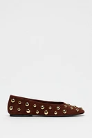 STUDDED SUEDE BALLET FLATS