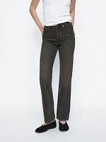 High-waist straight-leg cotton blend jeans