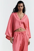 ASYMMETRIC LINEN BLEND CAPE KIMONO