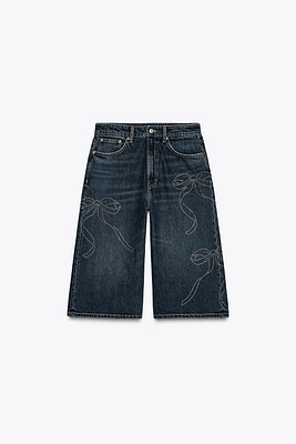 MID-RISE RHINESTONE DENIM JORTS