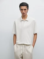 Cotton blend slim fit knit polo shirt