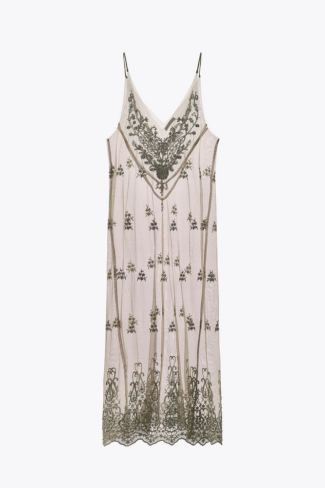 EMBROIDERED BEADED TULLE DRESS