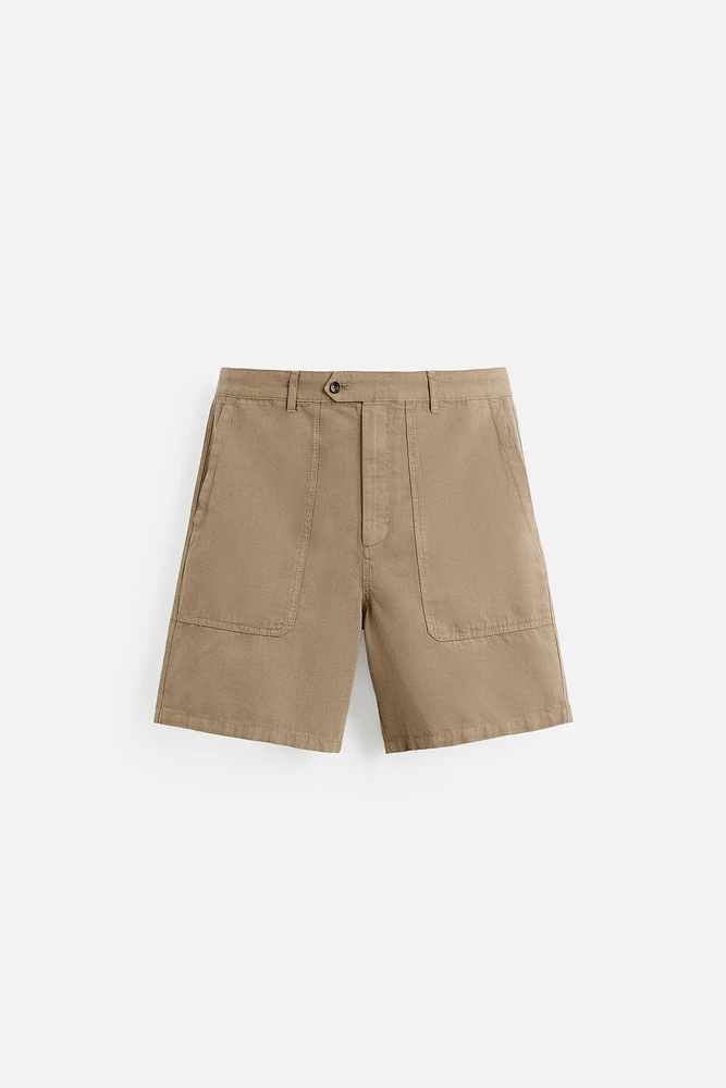BERMUDA DÉLAVÉ EN COTON ET LIN
