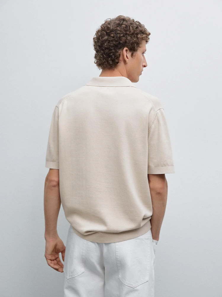 Cotton knit quarter-zip polo shirt