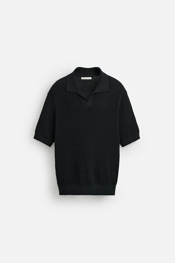 OPEN TEXTURED KNIT POLO SHIRT