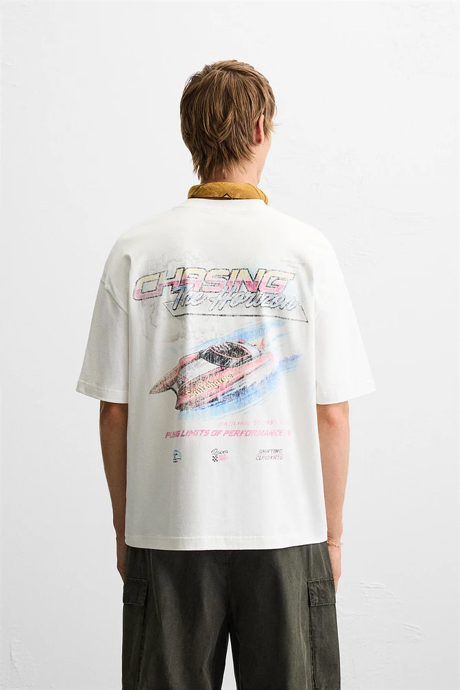 T-SHIRT IMPRIMÉ DÉLAVÉ RACING