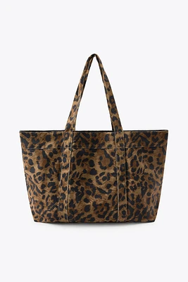 ANIMAL PRINT TWILL MAXI TOTE BAG