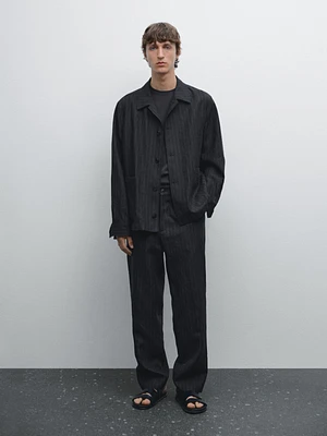 Pantalon à rayures 100 % lin