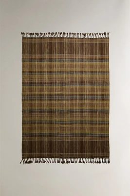 STRIPED COTTON BLANKET WITH FRINGING