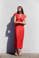 SATIN EFFECT MIDI DRESS