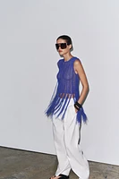 FRINGED CROCHET KNIT TOP