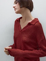 Pull en maille 100 % lin à col polo