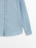 Chemise slim denim en coton mélangé