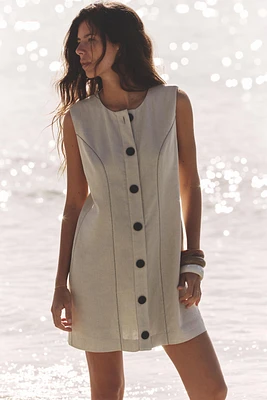 LINEN MINI DRESS WITH TOPSTITCHING