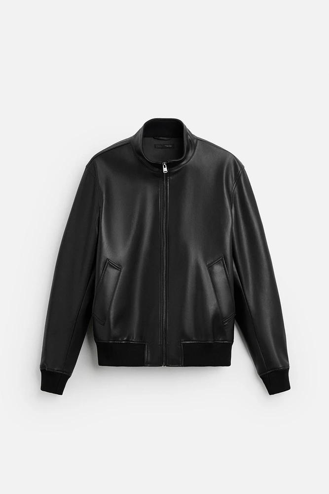 FAUX LEATHER BOMBER JACKET