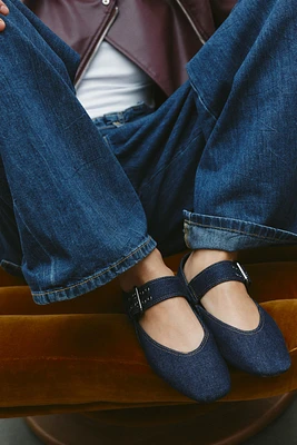 DENIM BUCKLE BALLET FLATS