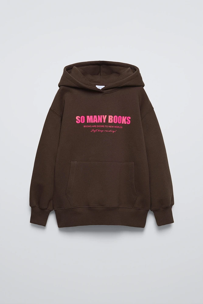 TEXT PRINT LINED HOODIE SWEATSHIRT