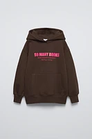 TEXT PRINT LINED HOODIE SWEATSHIRT