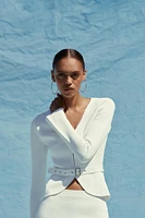 BELTED PLAIN KNIT JACKET