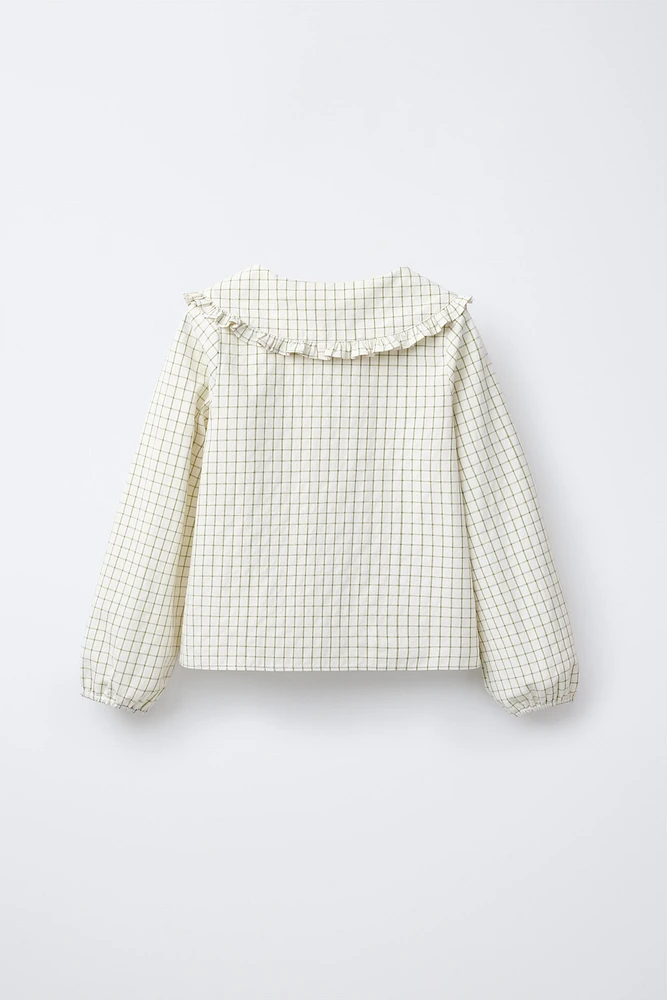 BLOUSE À COL CLAUDINE IMPRIMÉ CARREAUX