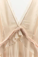 RUFFLED FRAYED MIDI DRESS