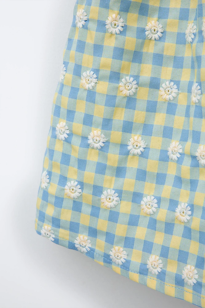 ROBE À CARREAUX VICHY ET FLEURS