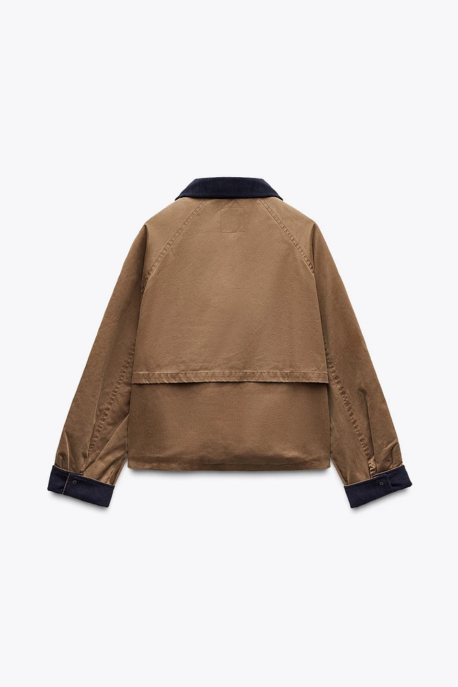 CONTRAST COLLAR WAXED JACKET
