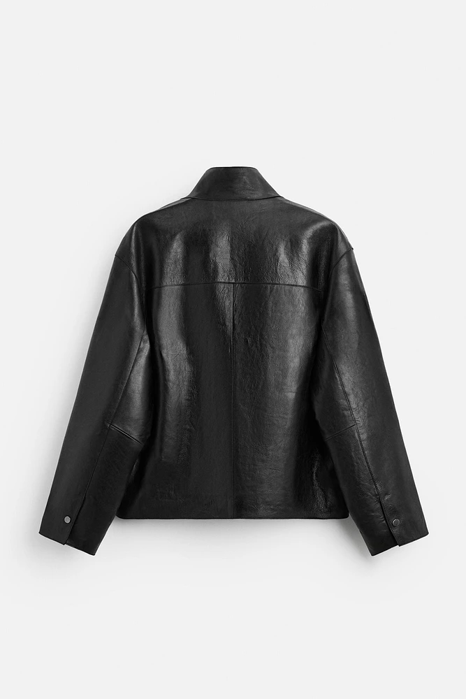 BLOUSON EN CUIR À POCHES