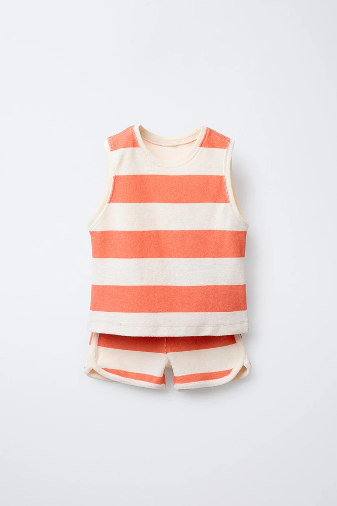 STRIPED TOWEL T-SHIRT AND BERMUDA JOGGING SET