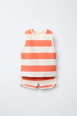 STRIPED TOWEL T-SHIRT AND BERMUDA JOGGING SET