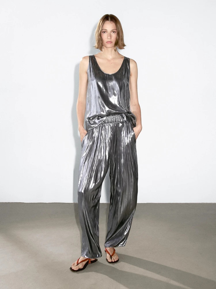 Pantalon fluide froncé métallisé