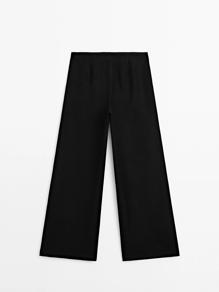 Linen blend trousers with elastic waistband