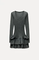 WASHED-EFFECT RUFFLED DRESS